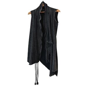 COMME USA Vest Black Acid Wash Asymmetrical Braided Drape Lagenlook L